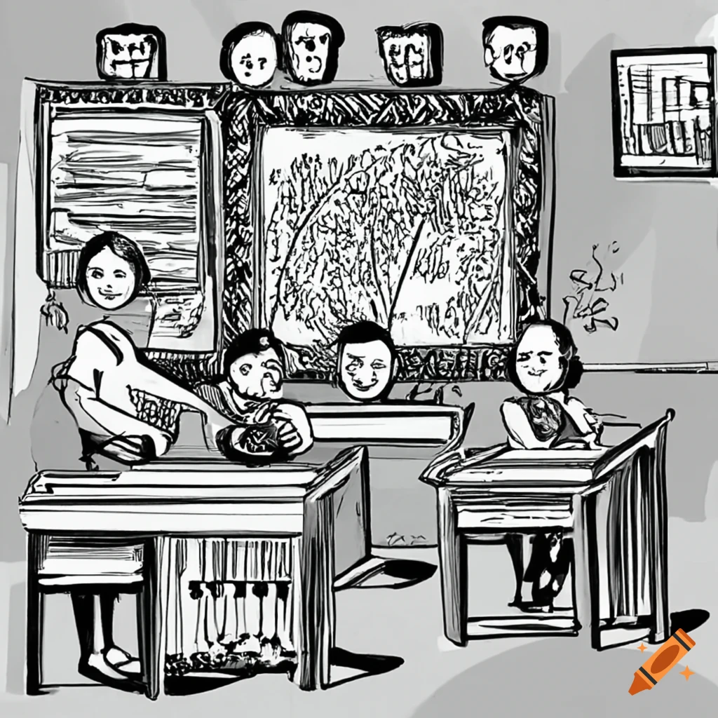 Children with teacher drawing in art class Vector Image
