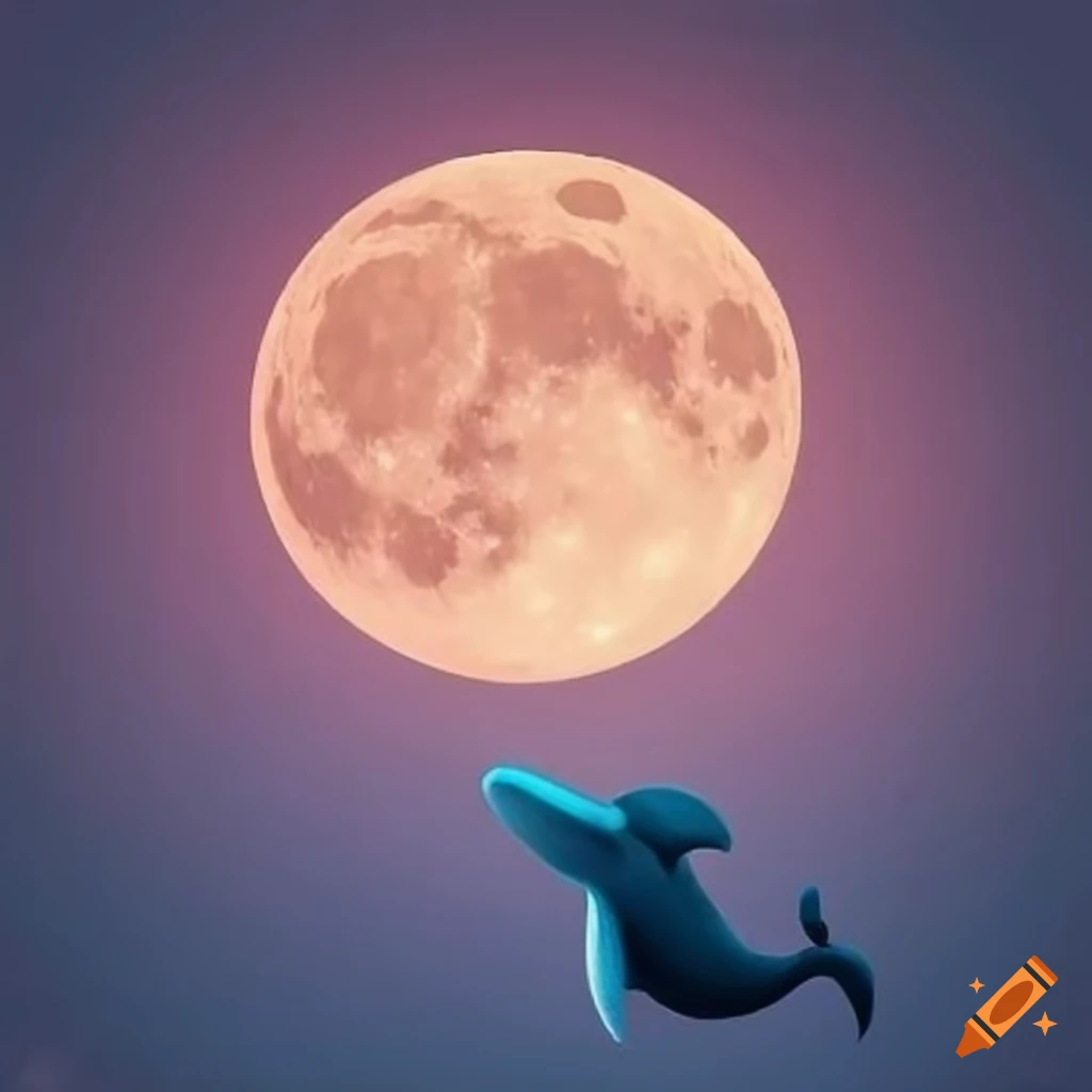 pastel colors night with a full moon and a whale