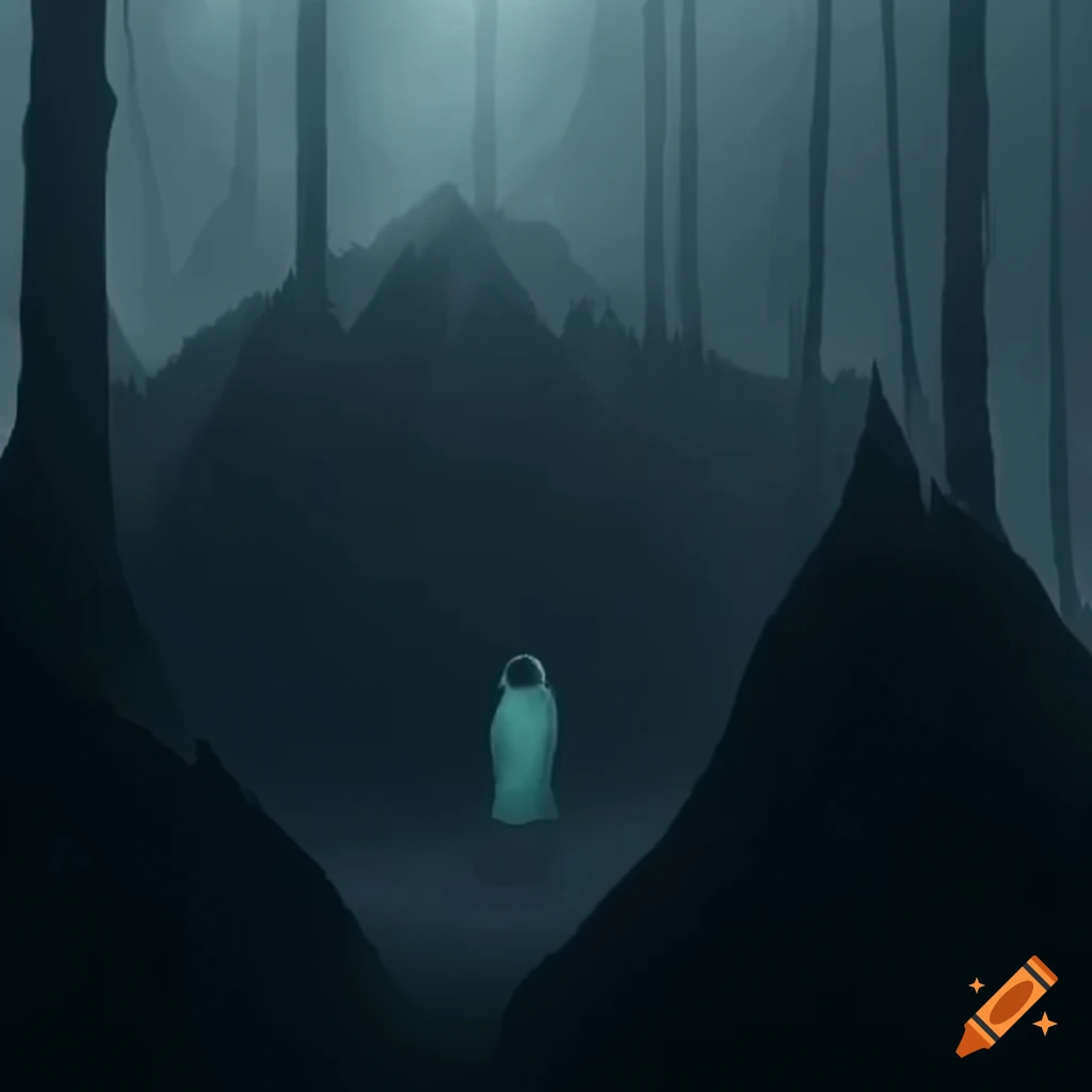 surreal image of hands emerging from dark mountains