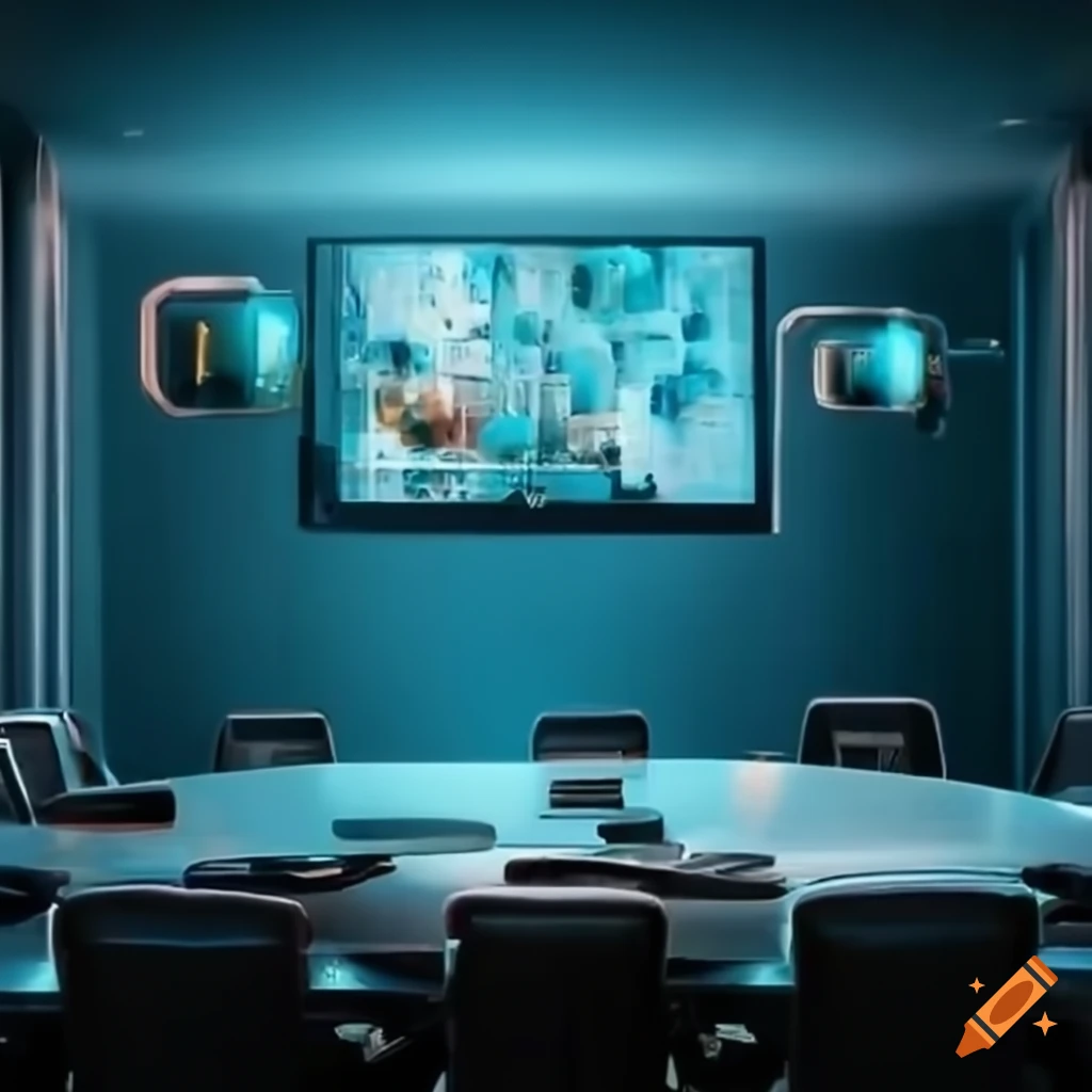Interactive boardroom with ai interfaces on Craiyon