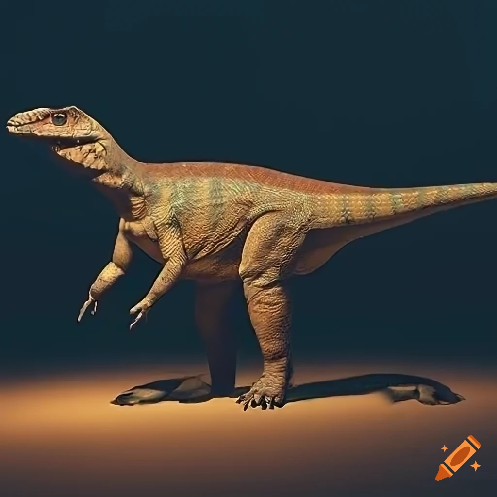 detailed depiction of an Iguanodon dinosaur in warm morning light