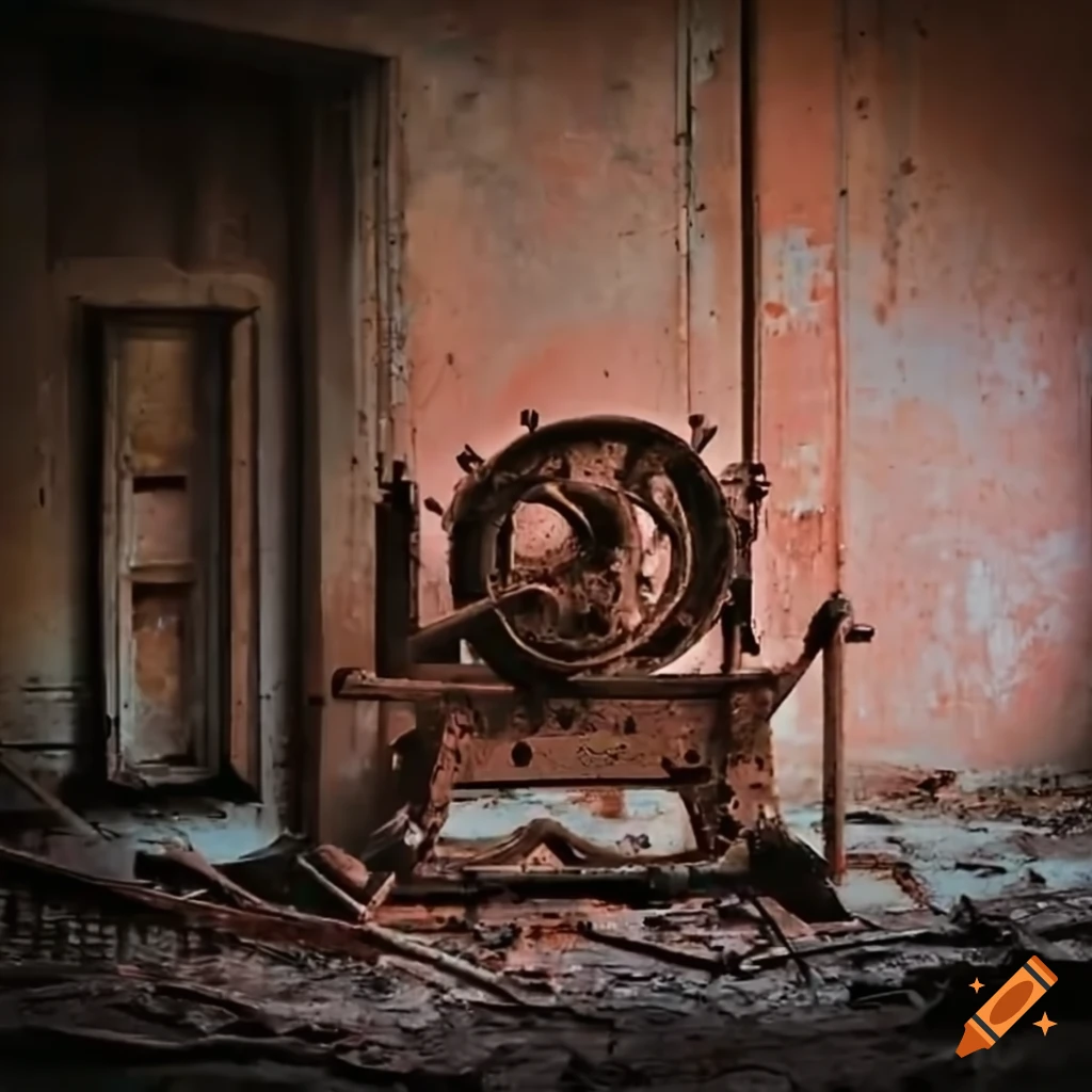 rusted machine in an old building