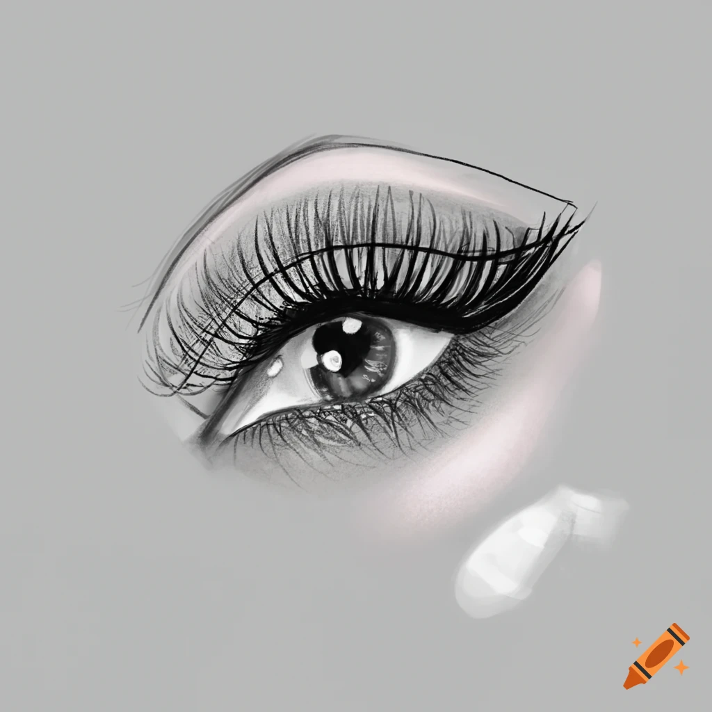 Beautiful crying eye. Ink black and white drawing Stock Photo - Alamy