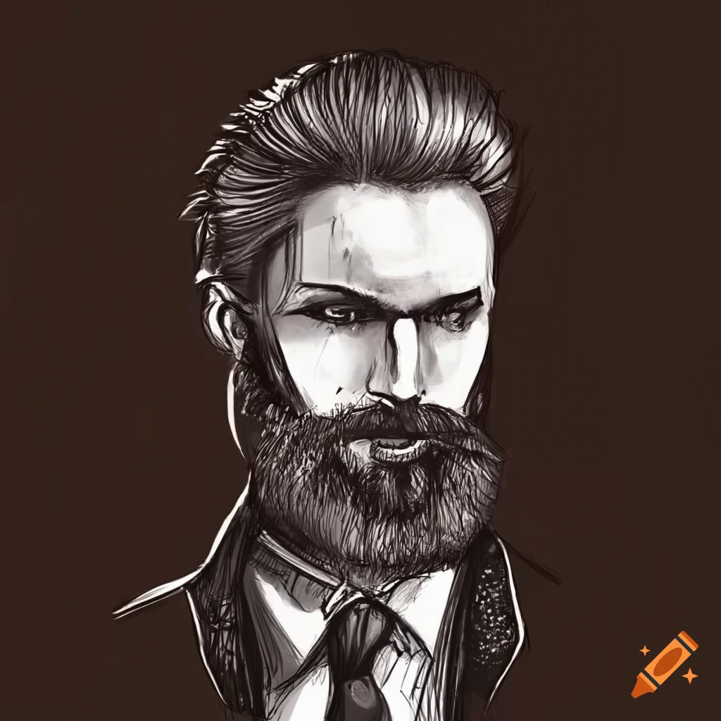 Sketch of a bearded man in a suit
