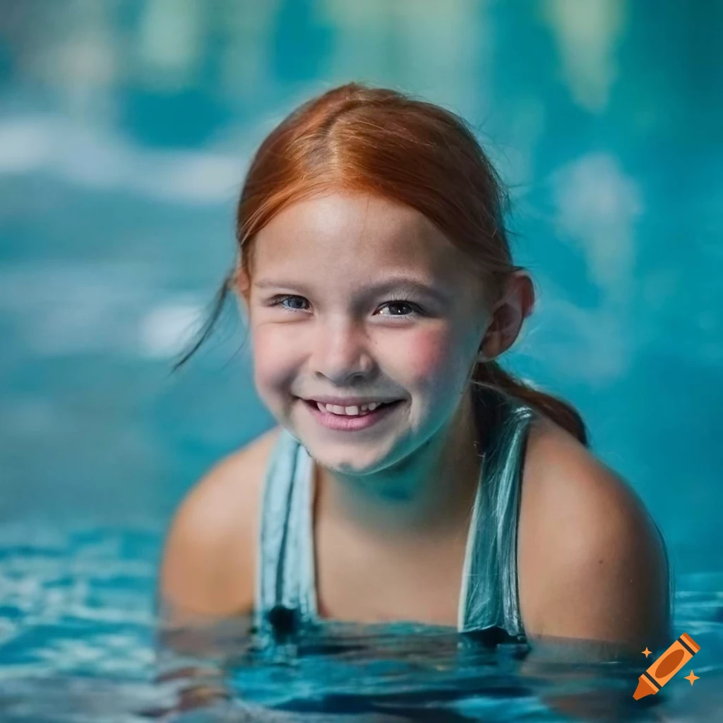 Portrait of a joyful girl in a pool