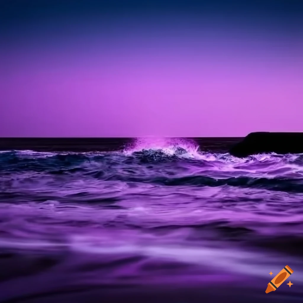 purple light wave crashing into a quay