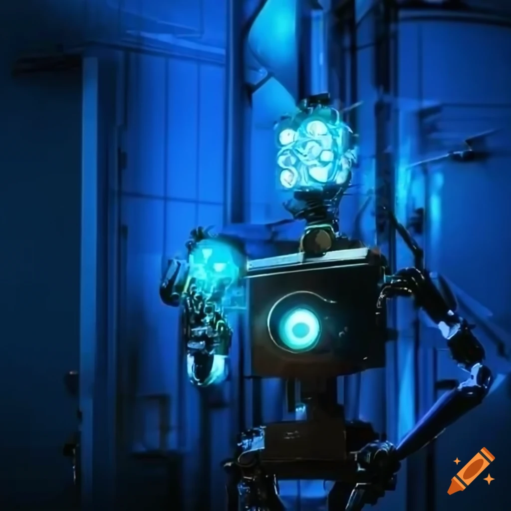 photo of a futuristic robot in an engineering lab