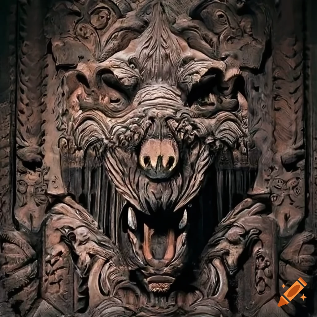 detailed carving of a moth in architectural style