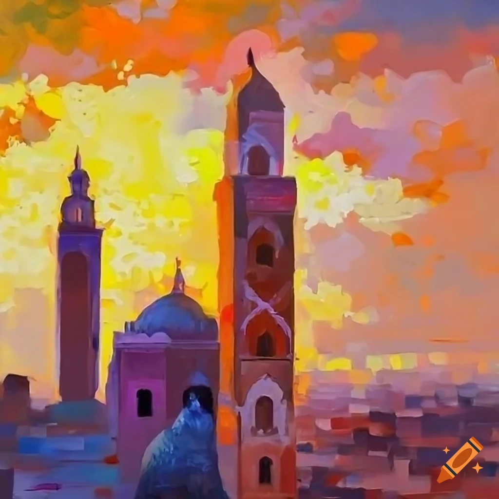 impressionist painting of a Moroccan mosque