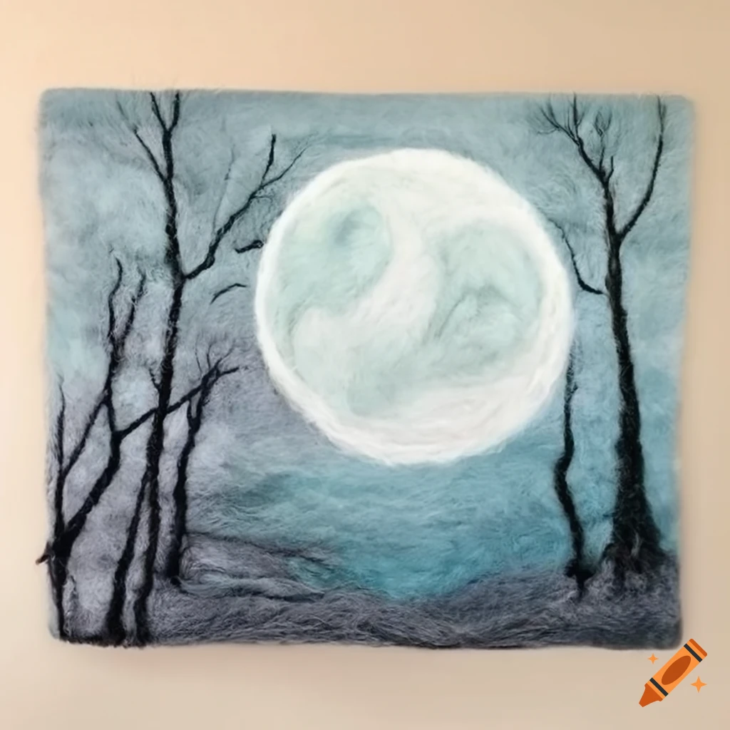 Felted wool artwork of a moonlit glade