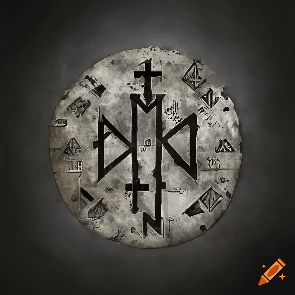 Grayscale image of ancient runes etched in stone on Craiyon