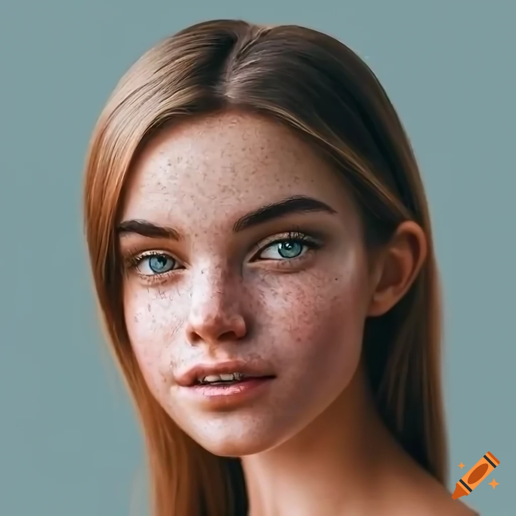 portrait of a beautiful woman with freckles and a shy smile