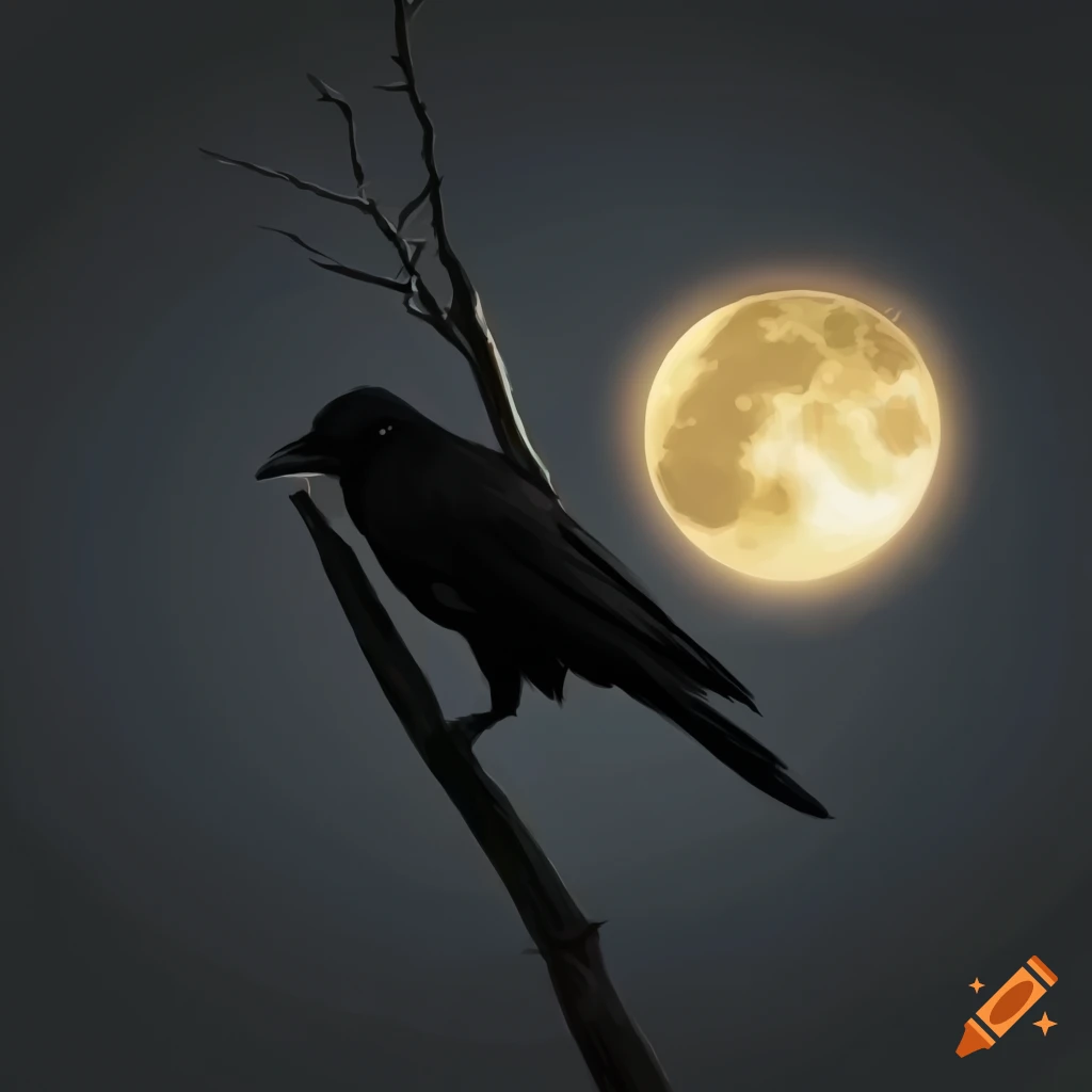 moonlit branches with a crow perched