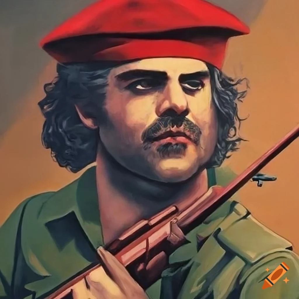 Communist propaganda poster with matt berry wearing a beret on Craiyon