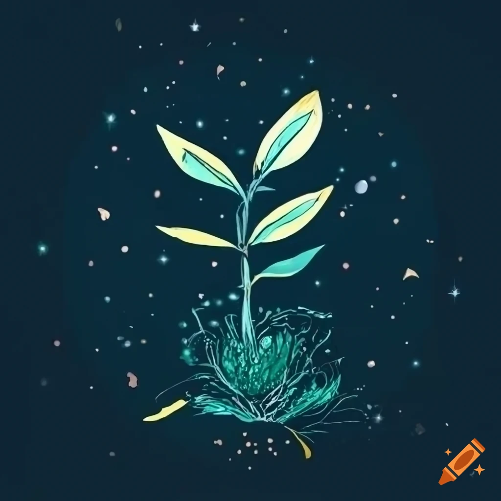 drawing of a plant in outer space