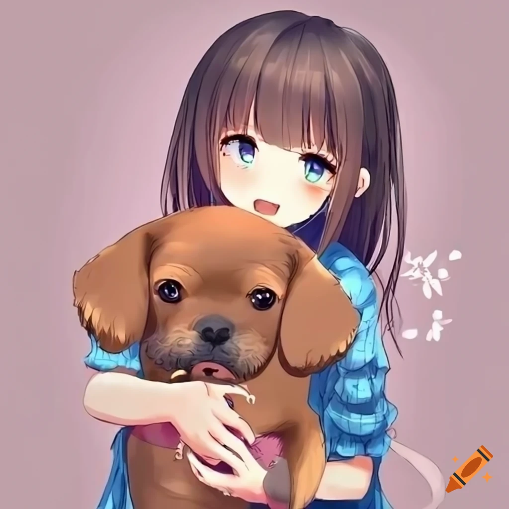 Cute anime girl with a small dog