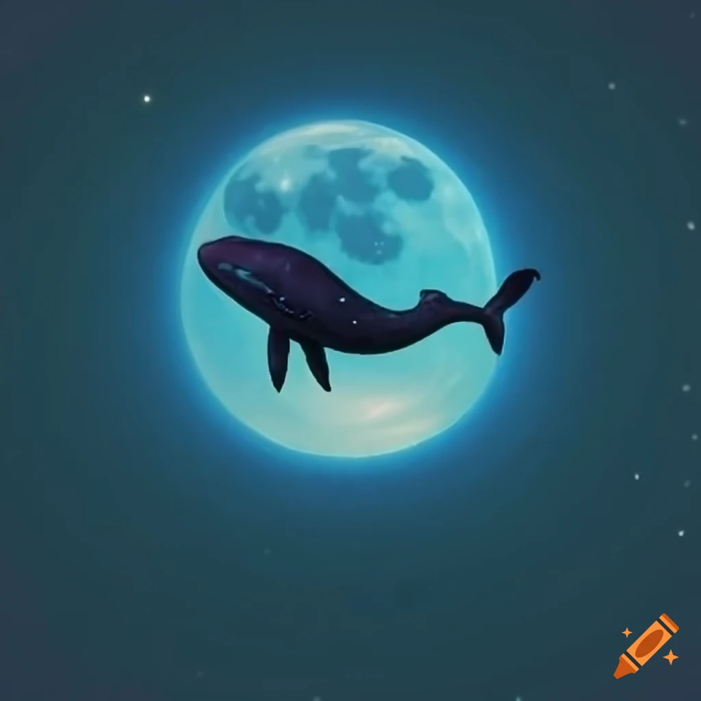 pastel colors night with a full moon and a whale