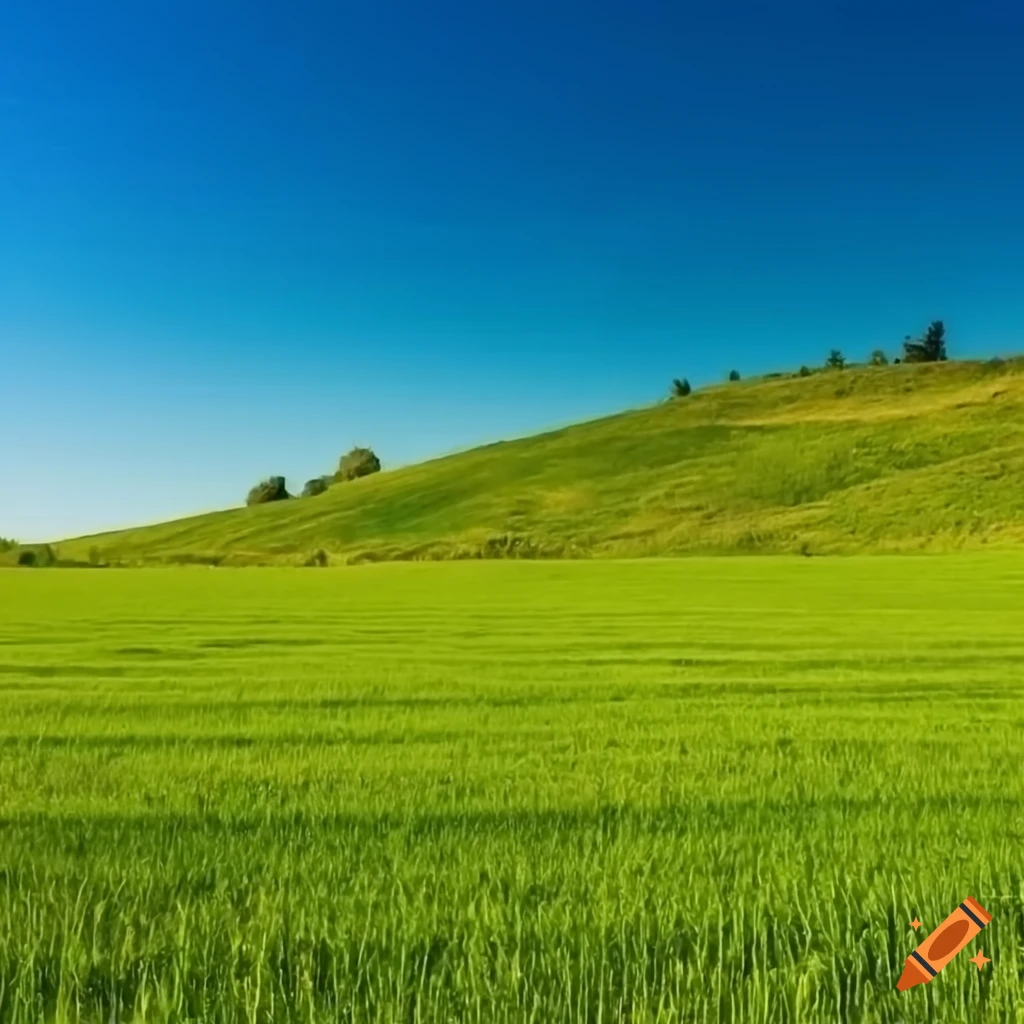green field landscape under a blue sky