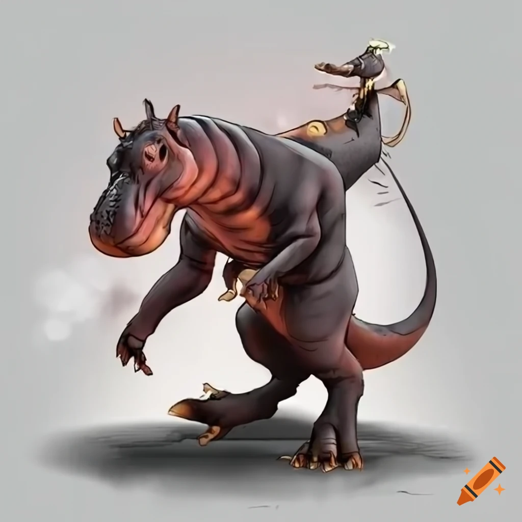 digital art of a hippo and T-rex fusion