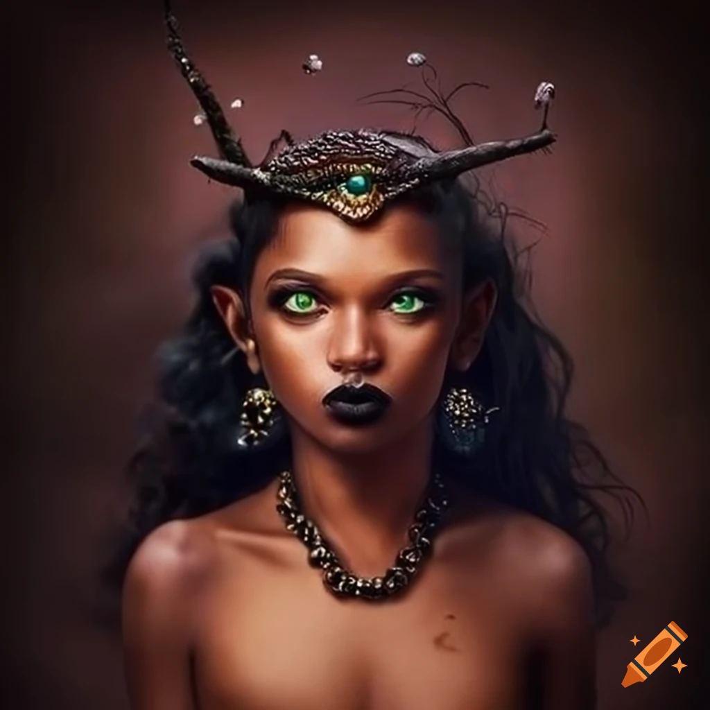 portrait of a beautiful witch with wooden crown