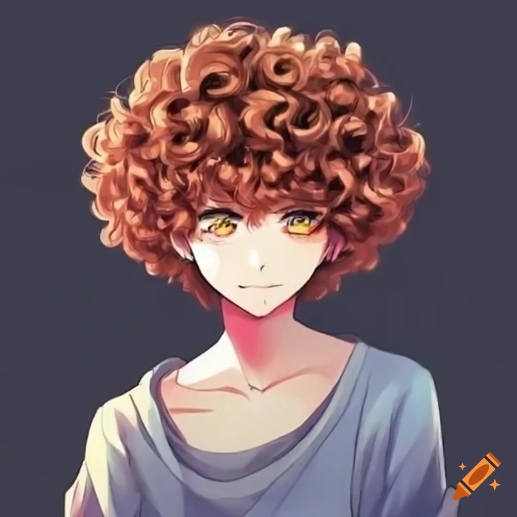 short-haired anime boy with curly hair