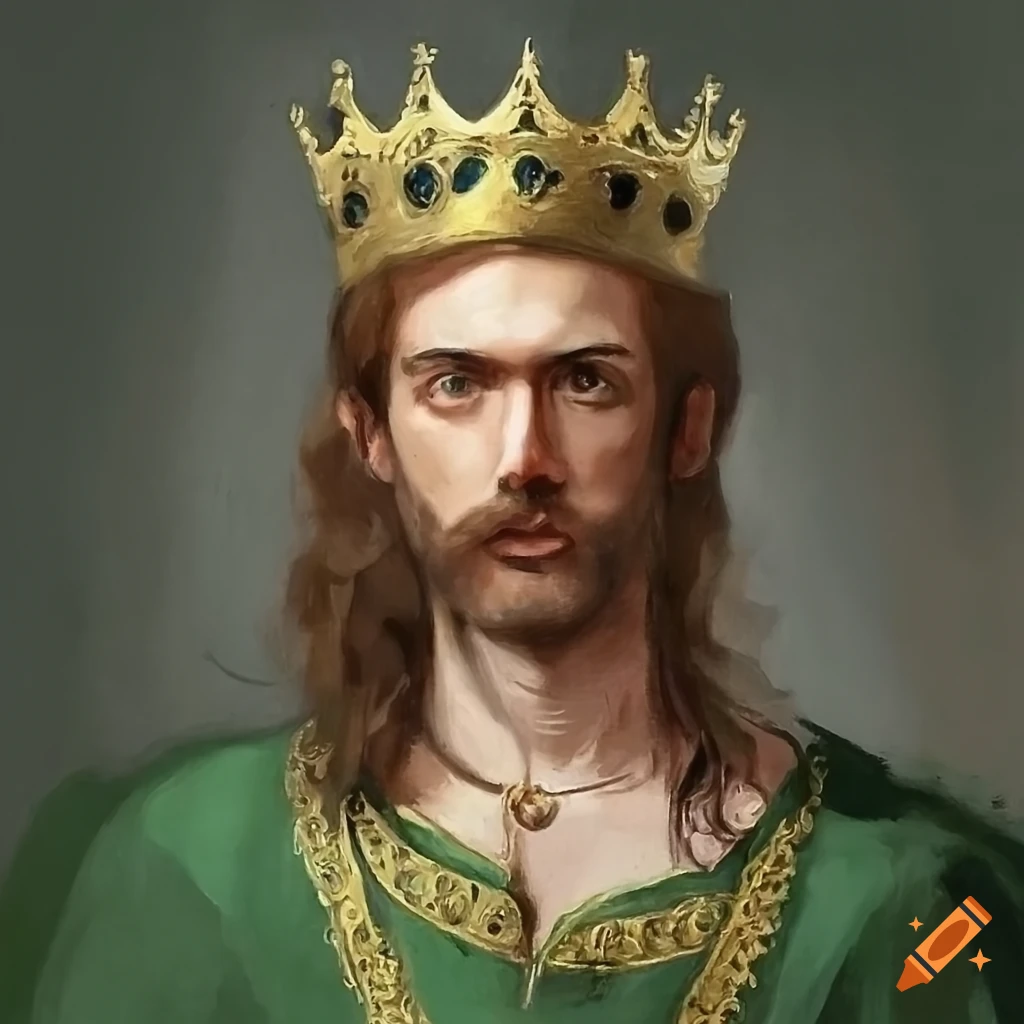 Oil painting of a king in green royal clothes on Craiyon