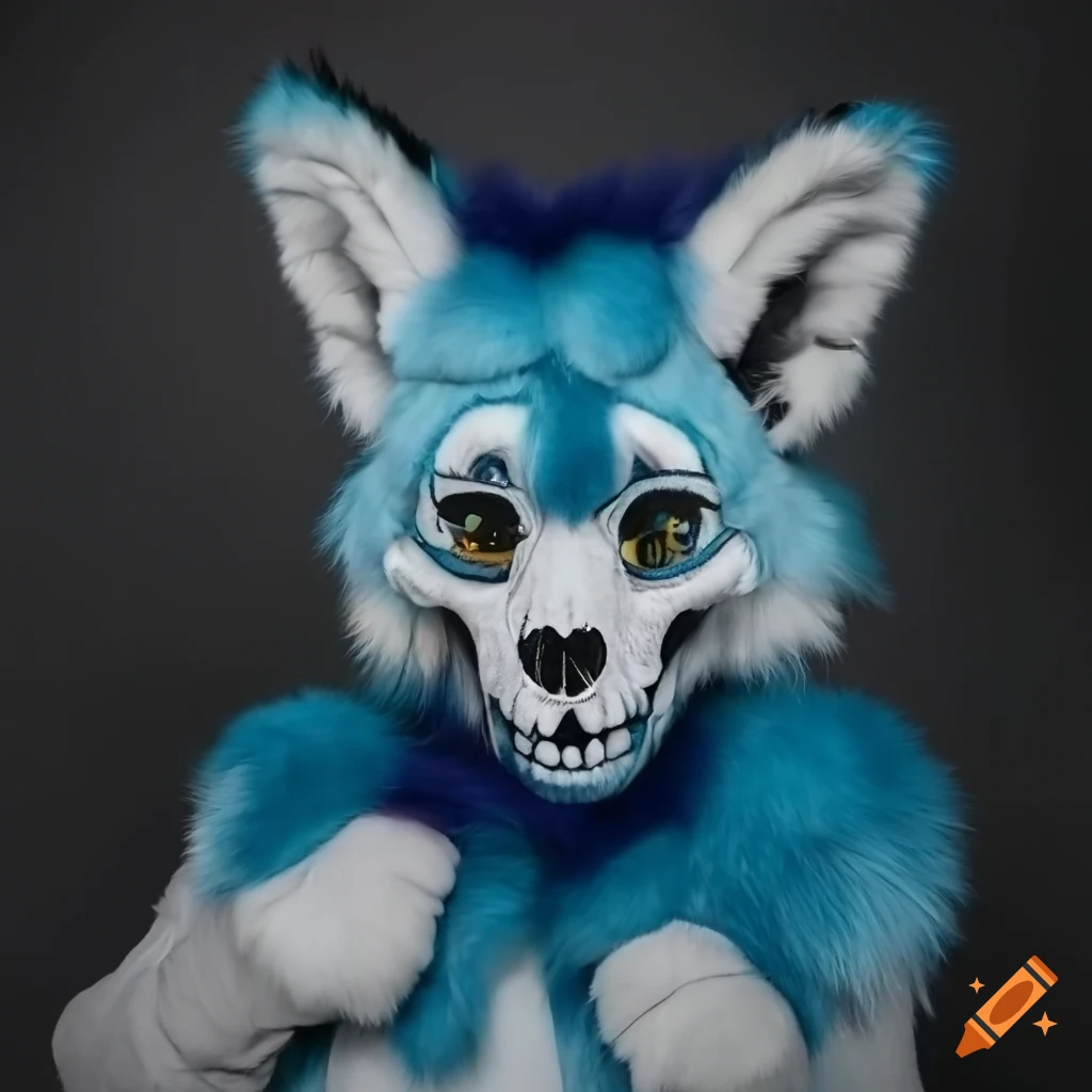 blue fursuit with skull design