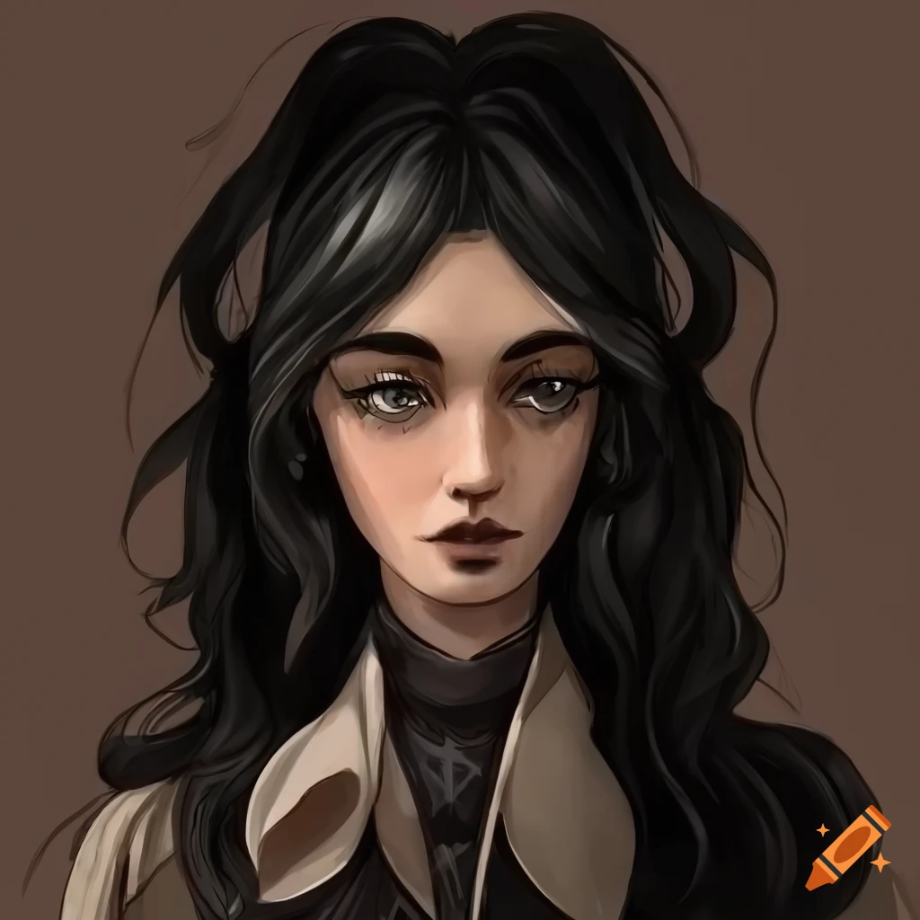 Illustration of a character in a beige coat with black hair in abigail ...