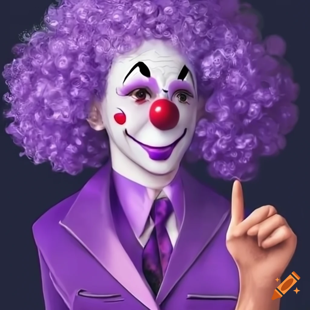 cartoon character of a purple clown with afro and colorful makeup