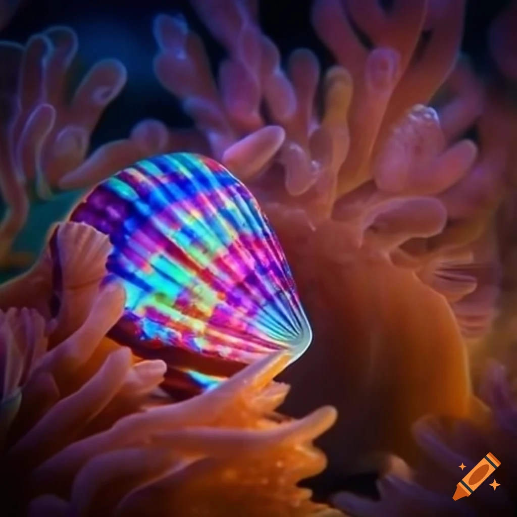 seashell with psychedelic colors underwater