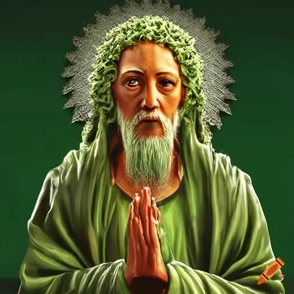Pop style depiction of patron saint of marijuana on Craiyon