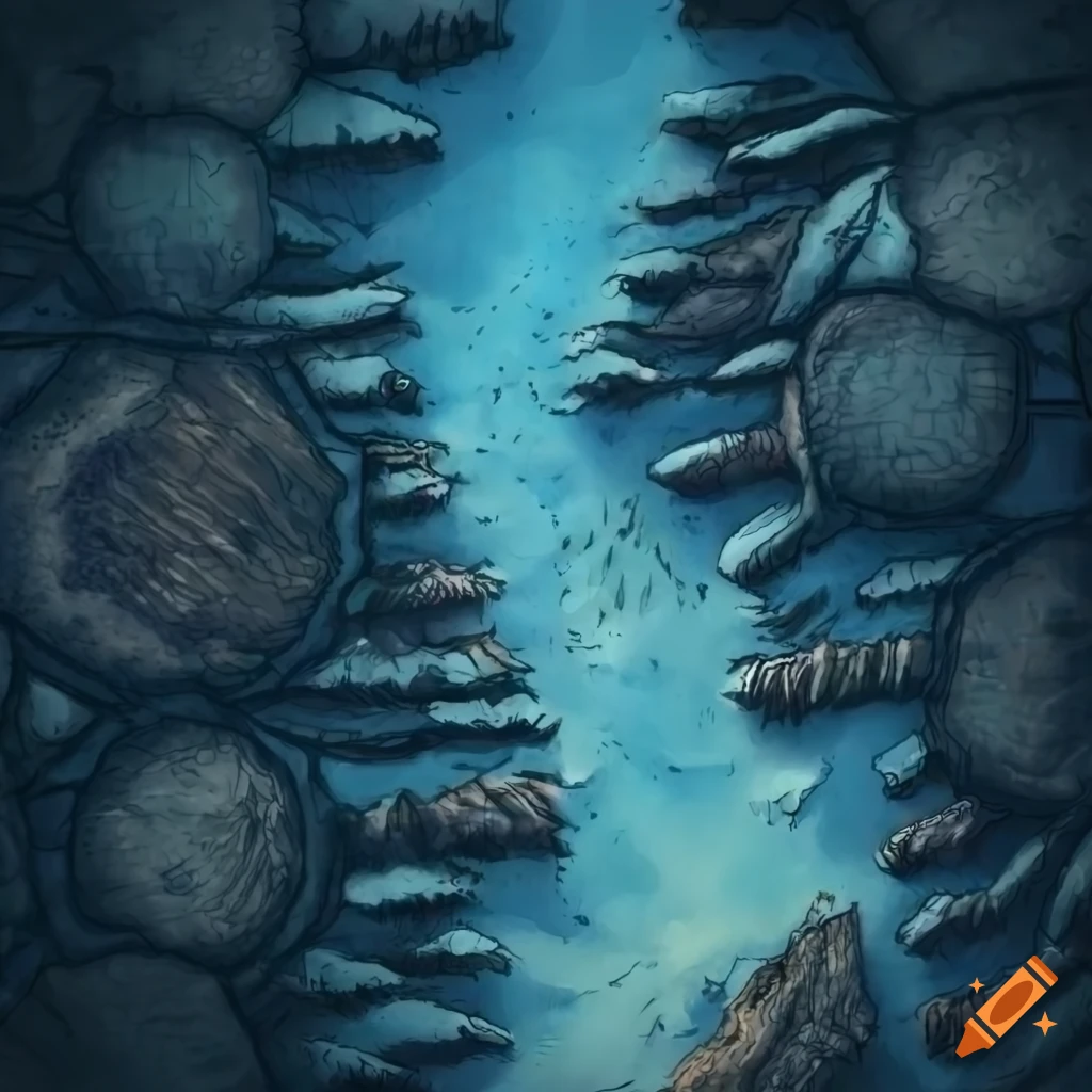 Top View Battlemap Of A Wintry Mountainside And Forest On Craiyon