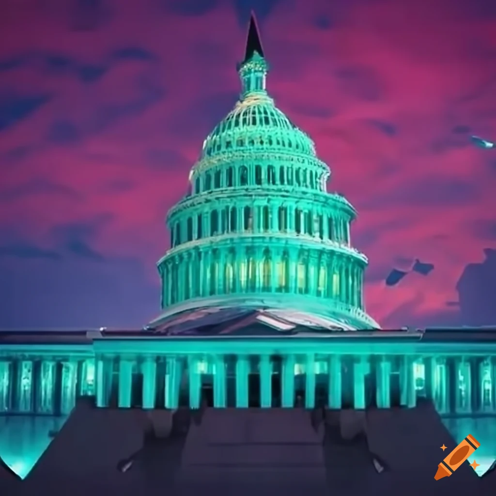 detailed illustration of Hatsune Miku on the U.S. Capitol Building