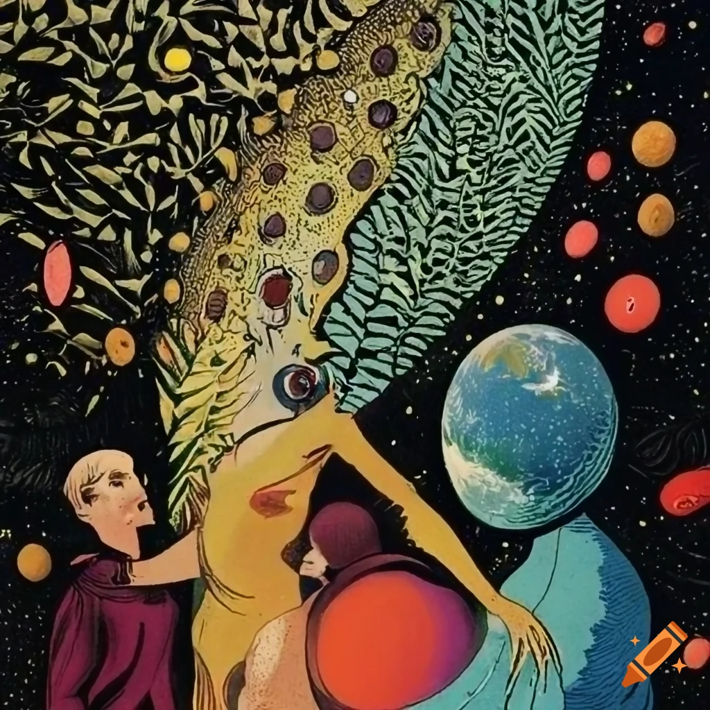 science fiction magazine cover with a nonbinary human gazing at the universe