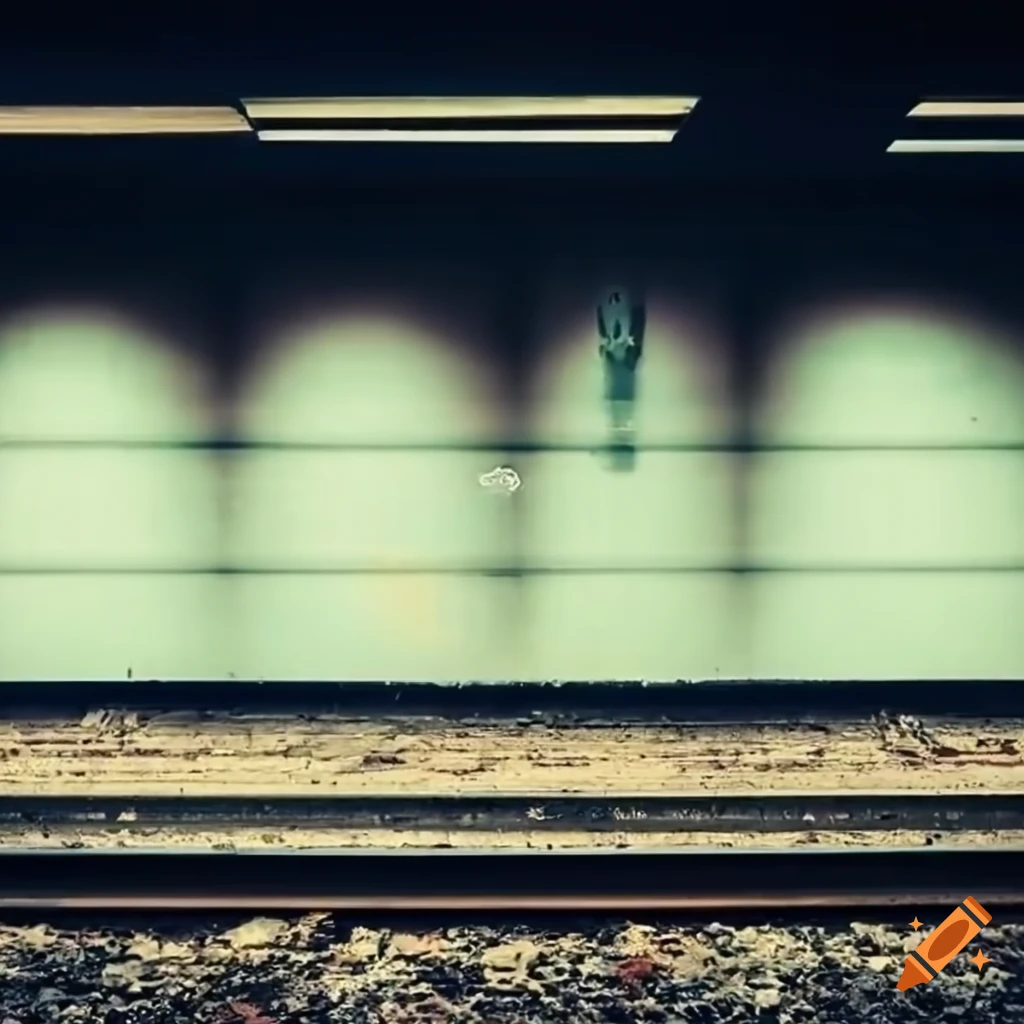 rotten subway station with tracks on the floor