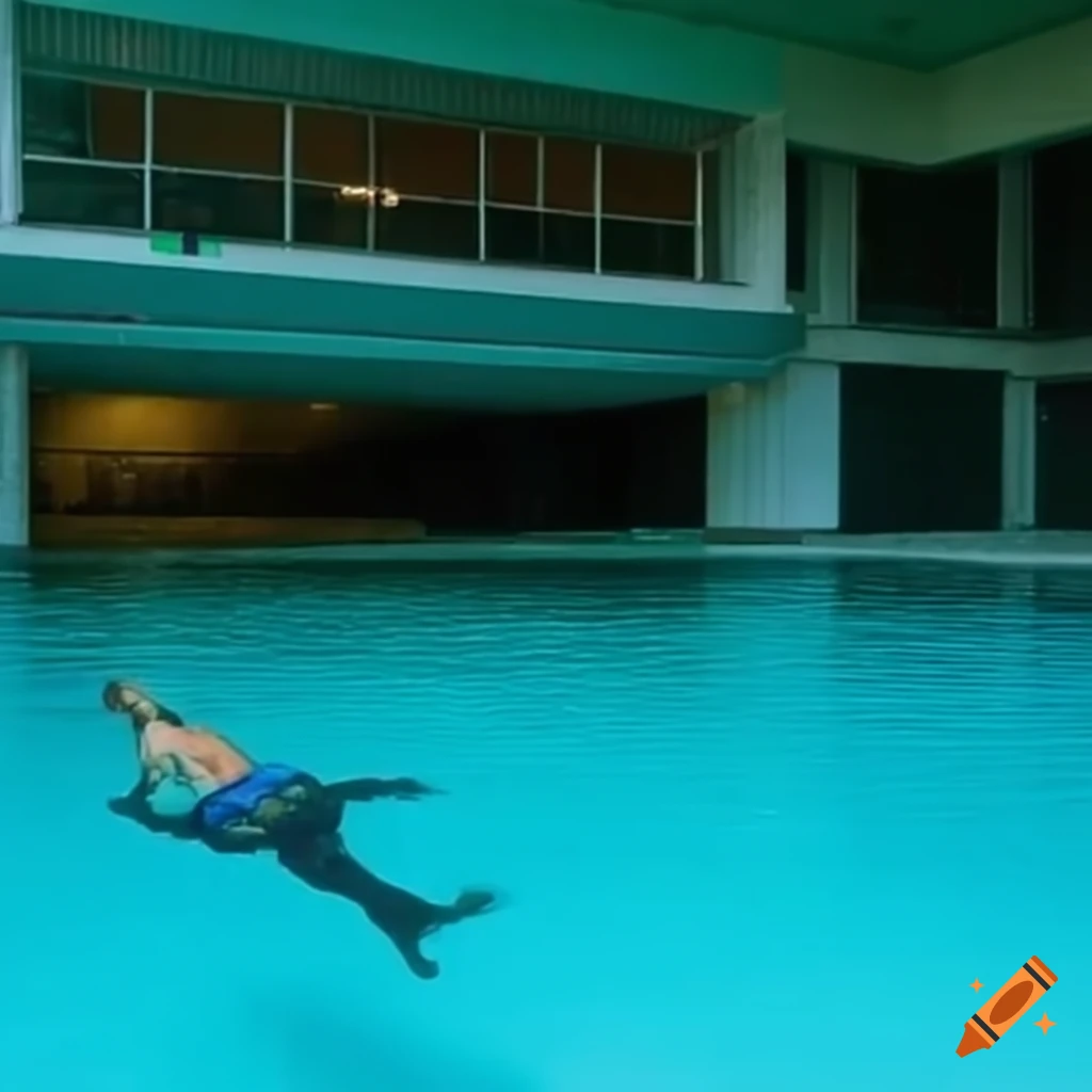 Person swimming in an abandoned mall