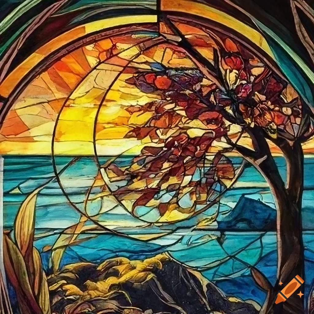 golden hour stained glass illustration