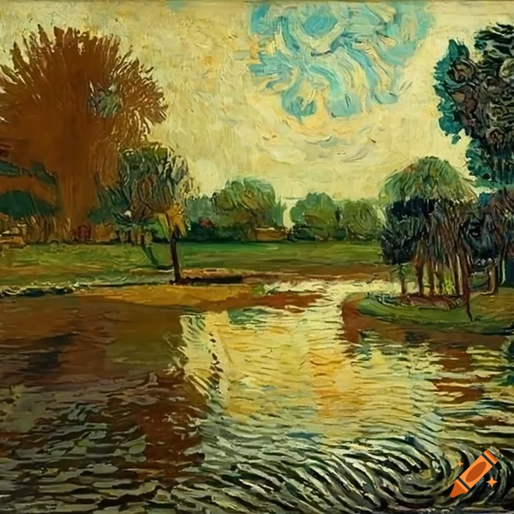 Painting of a park with a pond and a round temple on Craiyon