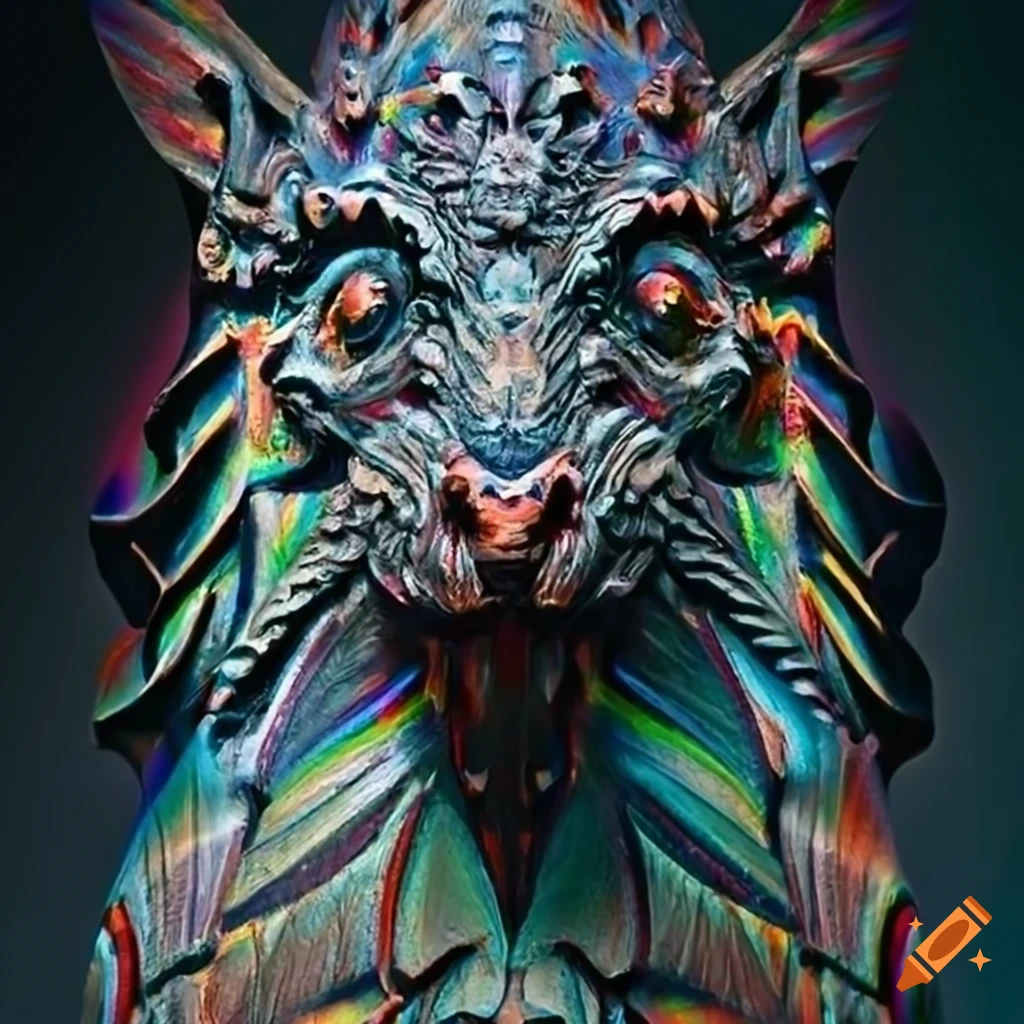 prismatic carving of a moth werewolf