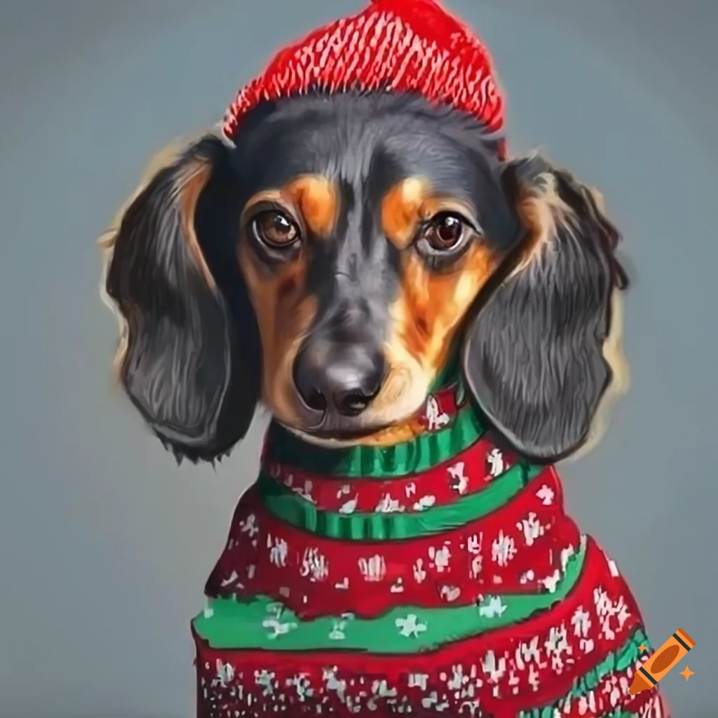 dachshund in Christmas attire portrait drawing