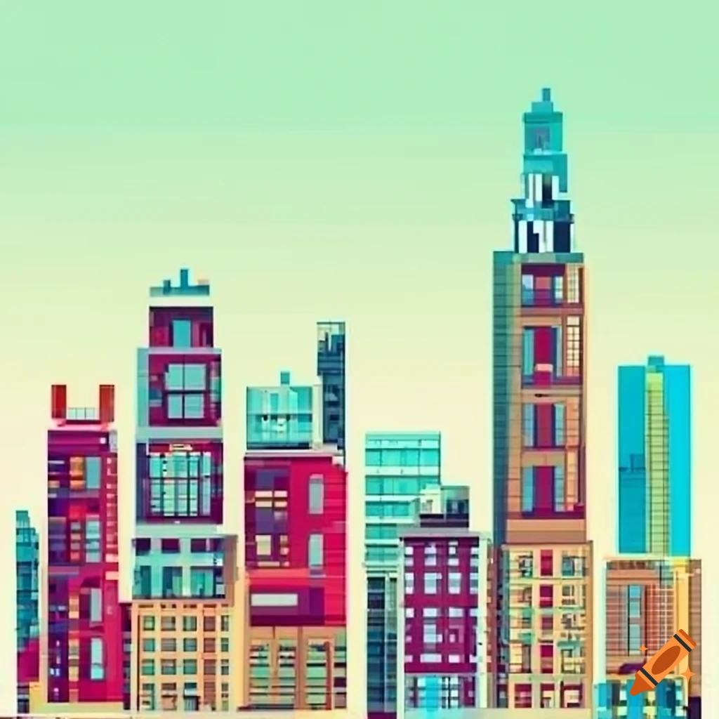 Pixel art of a city skyline on Craiyon