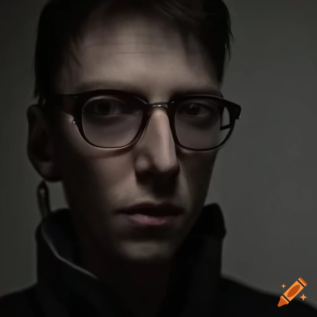 dark cyberpunk bioscientist wearing glasses