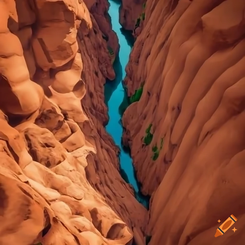 top-down view of a river flowing through desert rocks