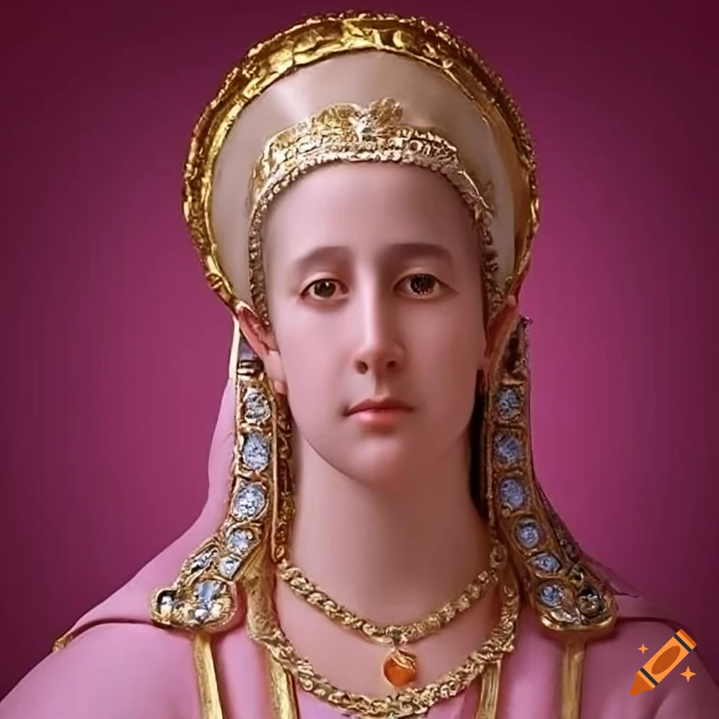 Portrait of young sancta regina agatha in a pink room