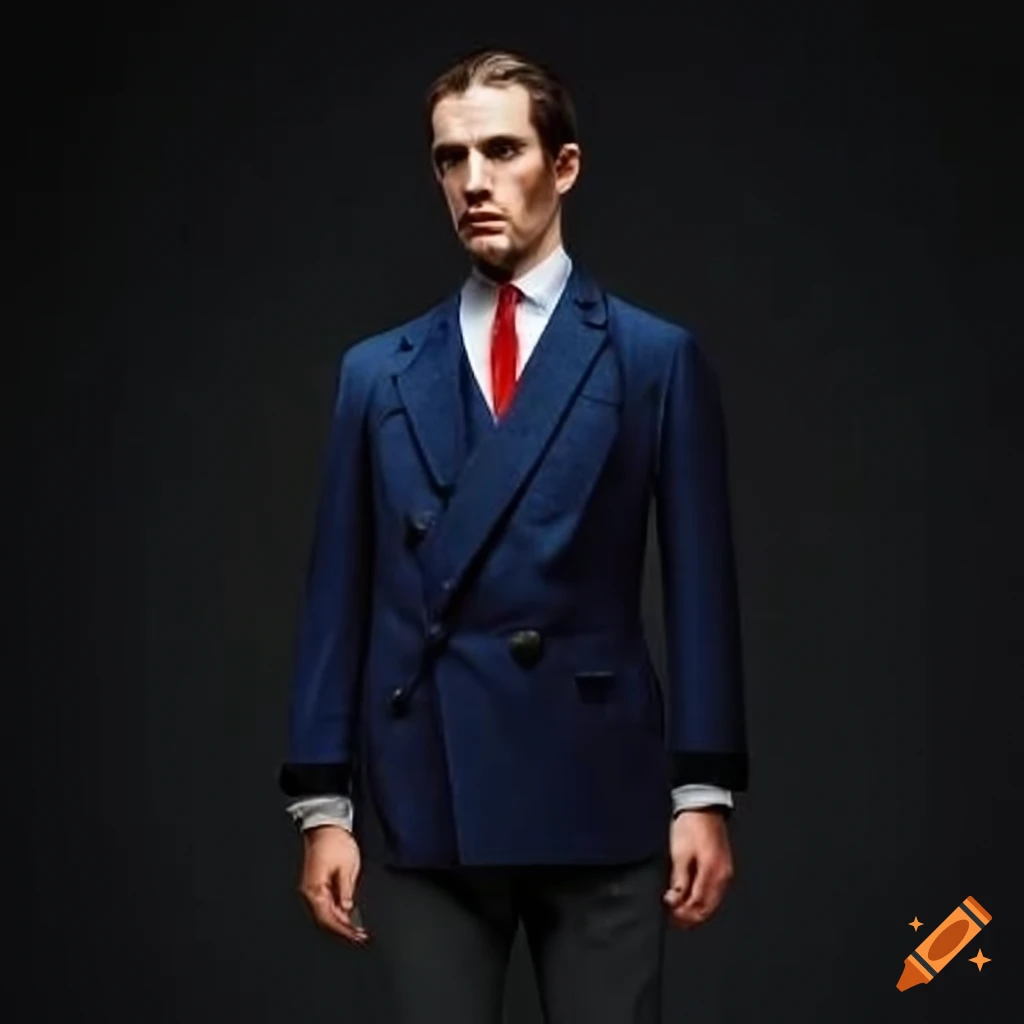 stylish man in navy jacket and red paisley tie