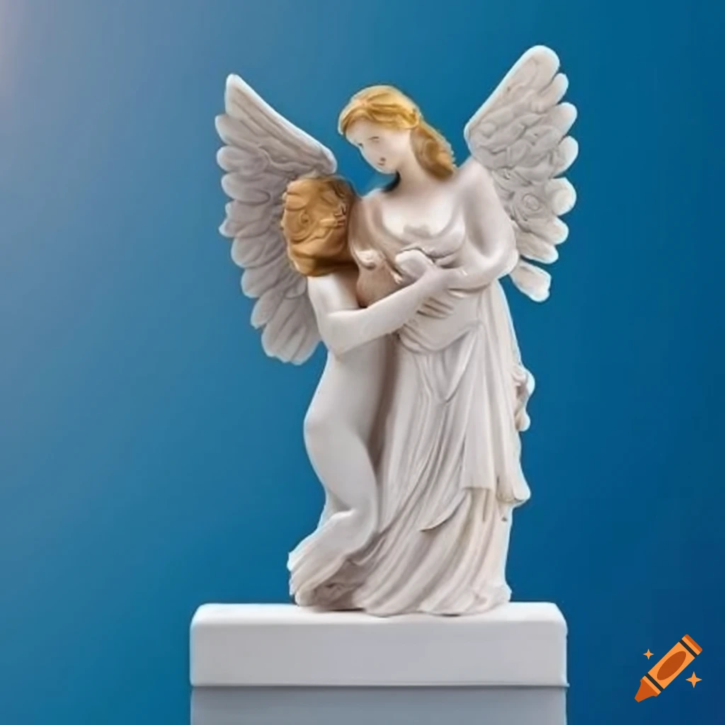 White plaster statue of hugging angels on Craiyon