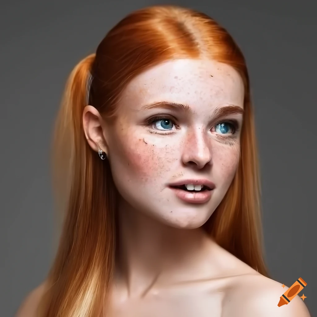 portrait of a beautiful young woman with freckles and a shy smile