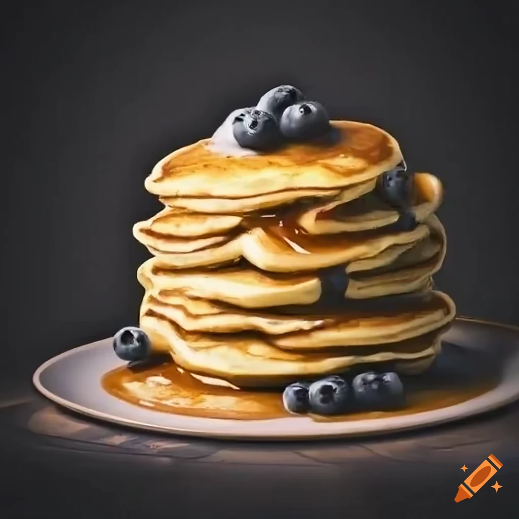 Delicious blueberry pancakes with maple syrup on Craiyon