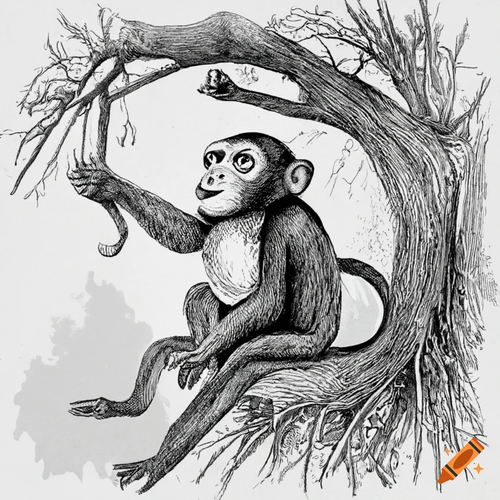 monkey sitting on tree pinup pop art retro vector illustration. Comic book  style imitation. Stock-vektor | Adobe Stock