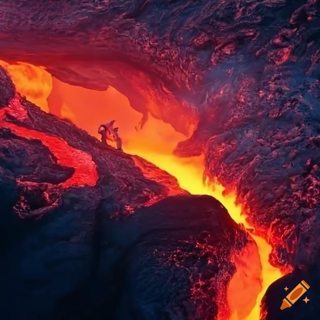 photo of a man running on lava